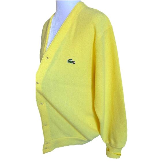 Vintage 80's Lacoste Cardigan Sweater Mens M Yellow Golf Caddy Shack Grandpa - Picture 4 of 11
